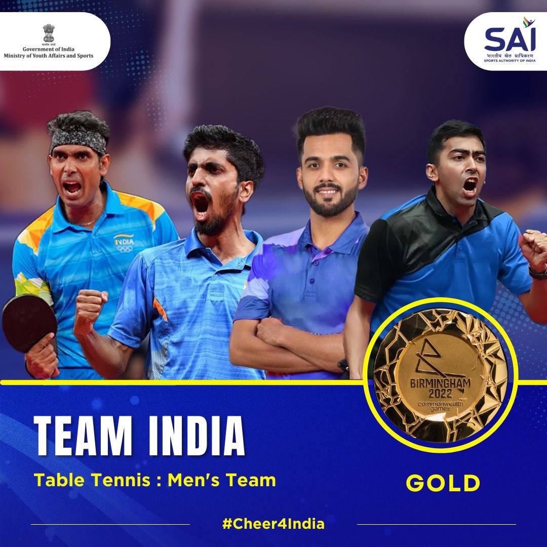 PM congratulates G. Sathiyan, Harmeet Desai, Sharat Kamal and Sanil Shetty for winning Gold medal