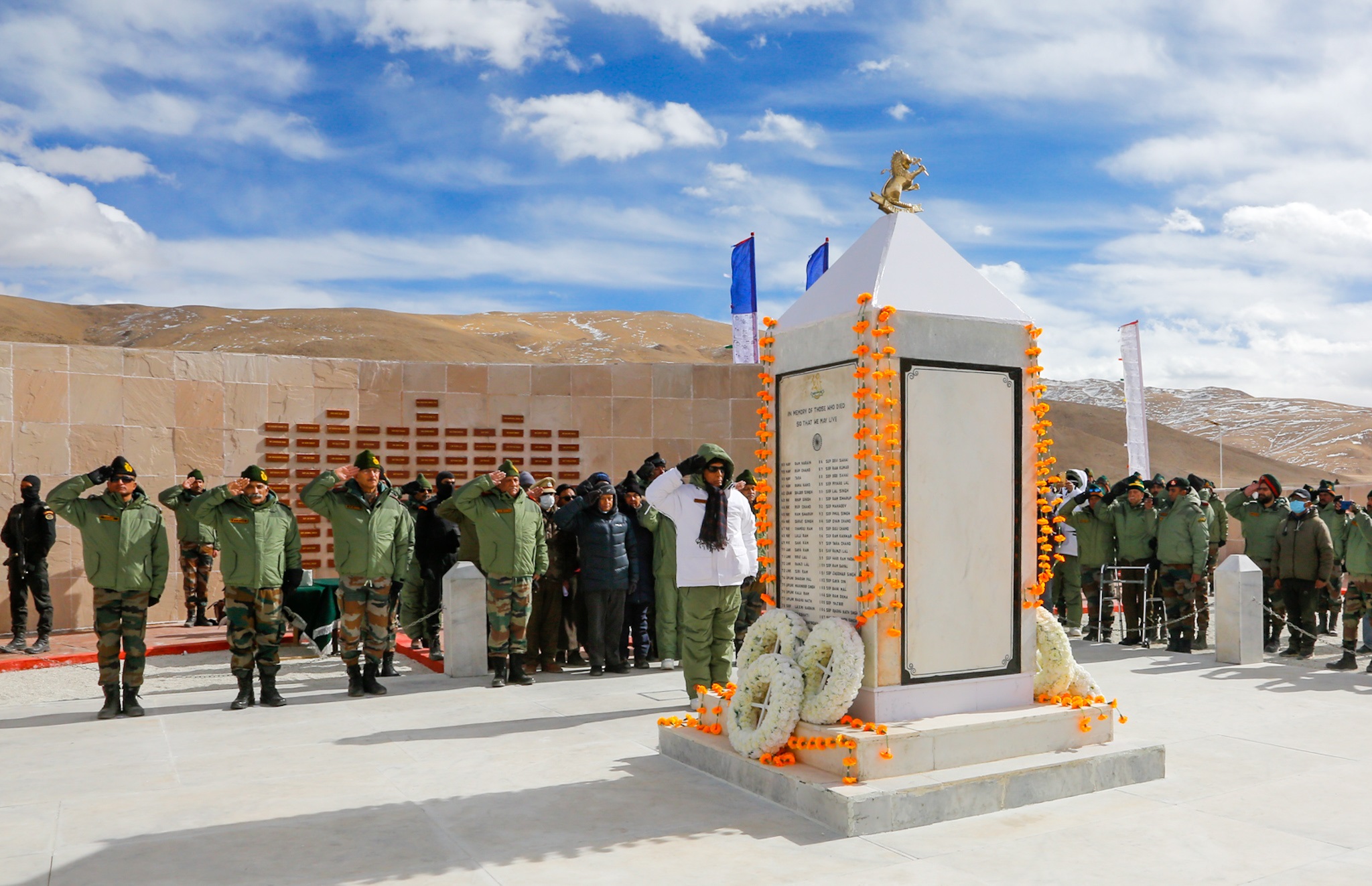 Rajnath Singh dedicates to the Nation renovated Rezang La Memorial at Chushul in Ladakh