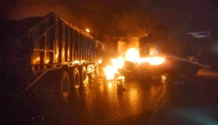 3 drivers burnt alive as fire engulfs 3 trucks after collision at Jharsuguda