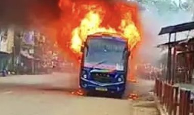 Close shave for passengers as private bus catches fire